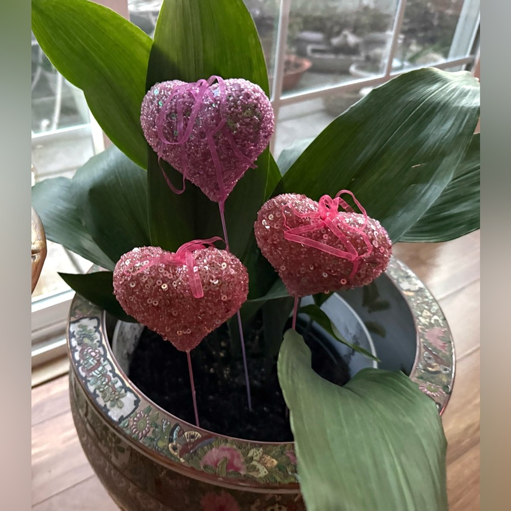 Set Of 3 pink Sequins Hearts. Home decoration. New - Picture 2 of 12